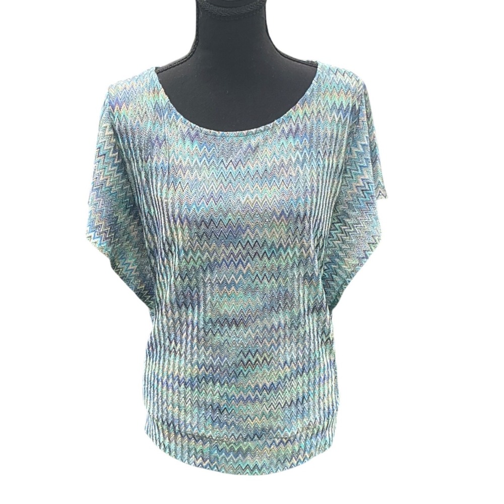 The Limited Blue Green Chevron Zigzag Dolman Flutter Sleeve‎ Knit Top Womens Med